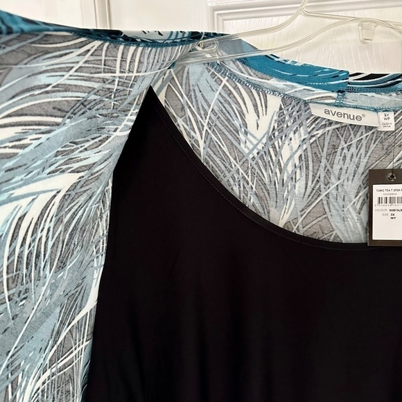 Avenue Tea Tree 2Fer Duet Longline Tunic Teal Black White 3X Petite NEW w Tag - Picture 4 of 7